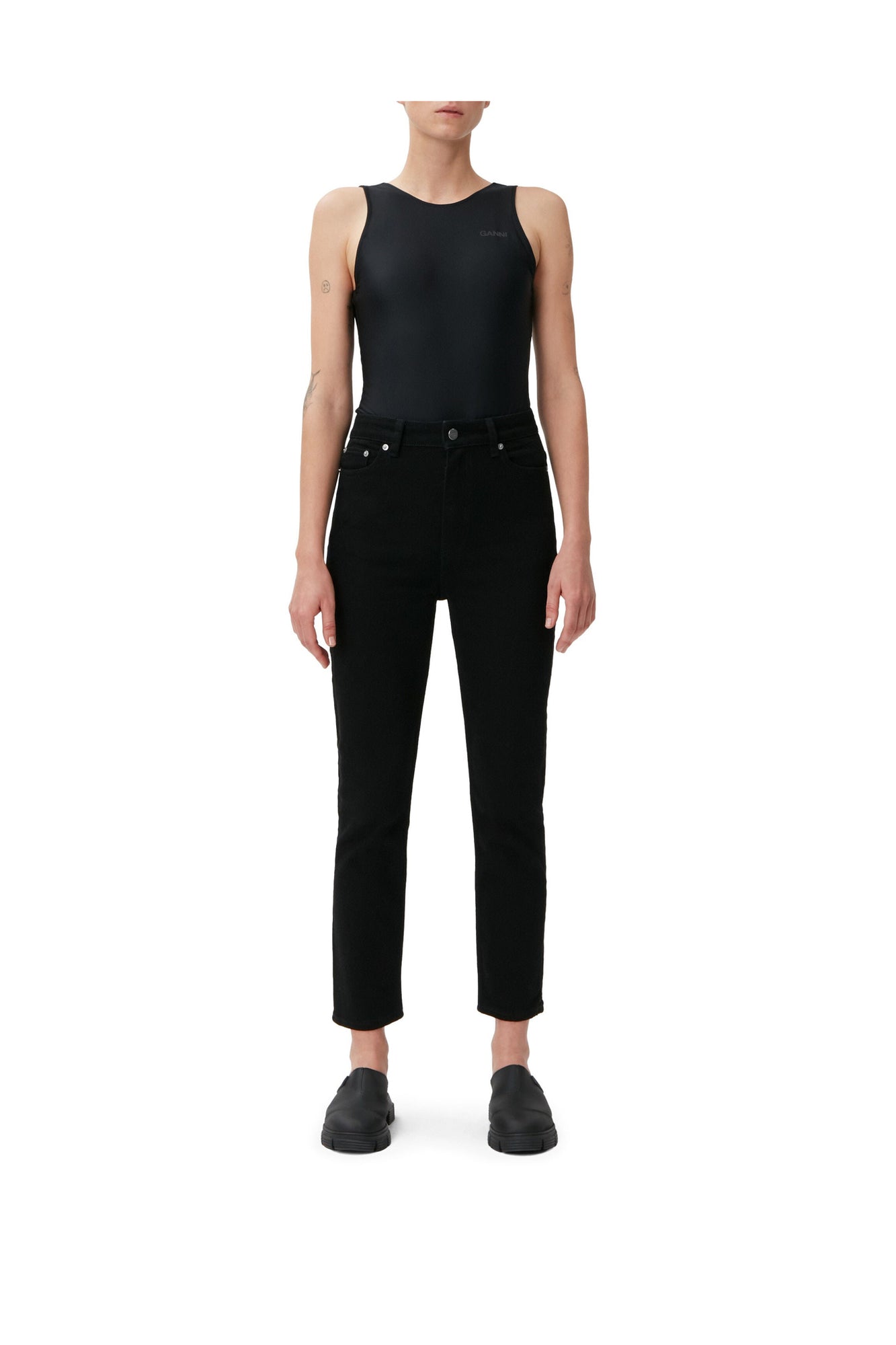 Stretch Cropped Jeans | Black/Black