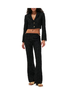 Stretch Jacquard Flared Trousers | Black