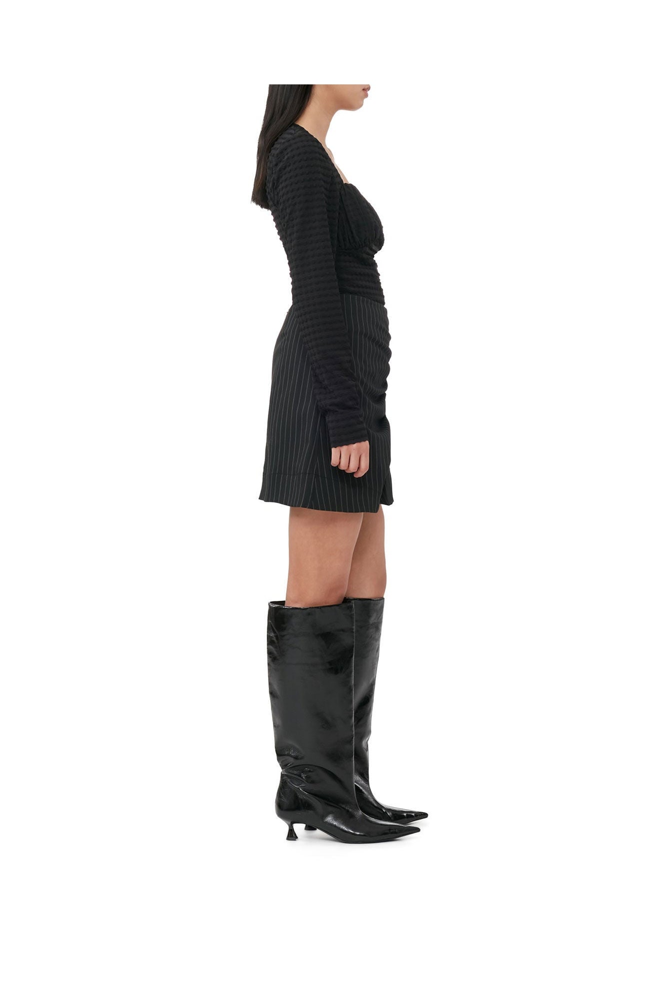 Stretch Stripe Mini Skirt | Black