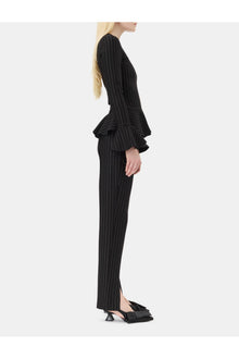 Stripe Mid Waist Trousers | Black