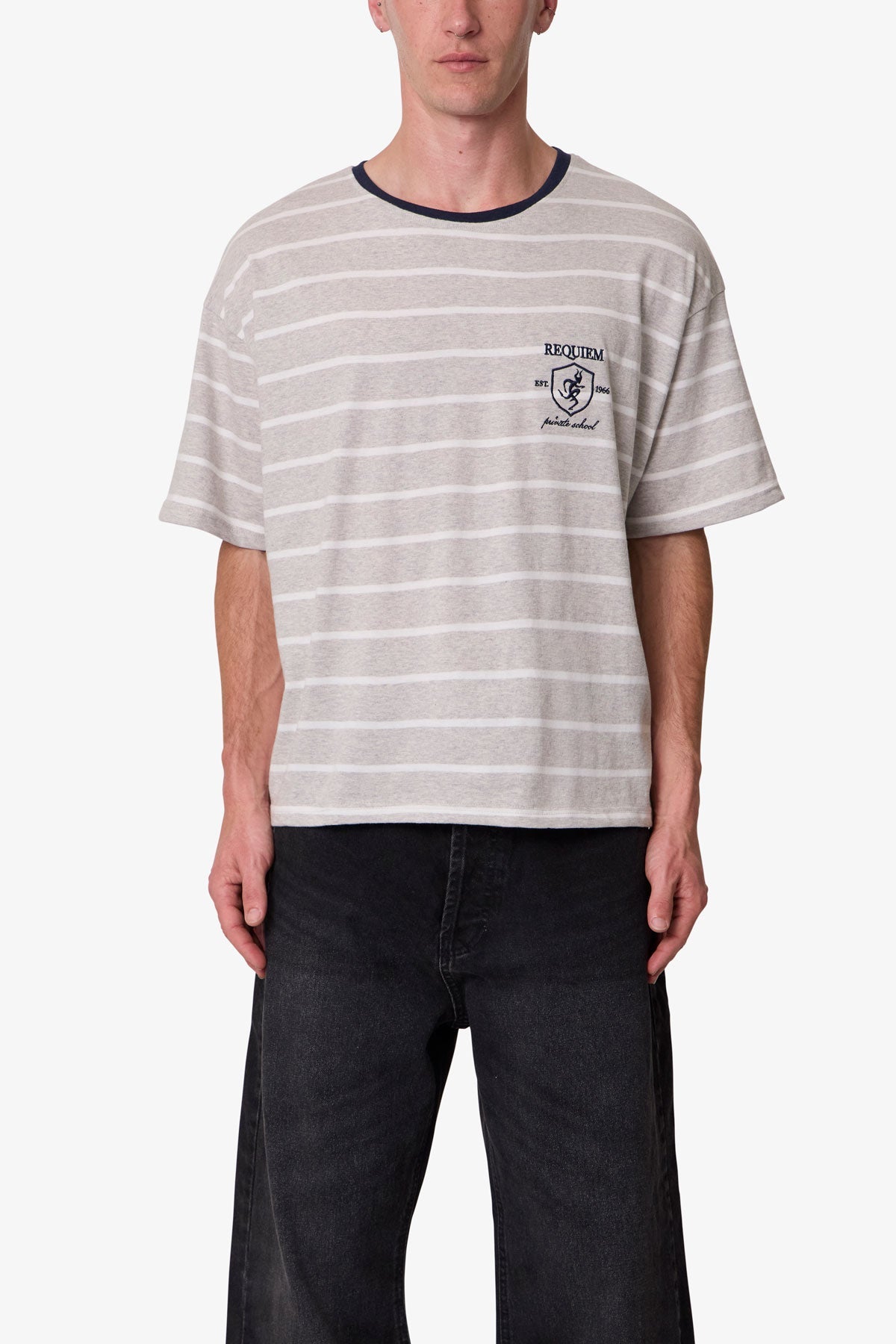Striped Requiem Tee | Grey/White