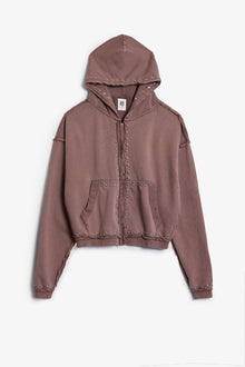 Studded Ruffle Zip Up Hoodie | Washed Brown