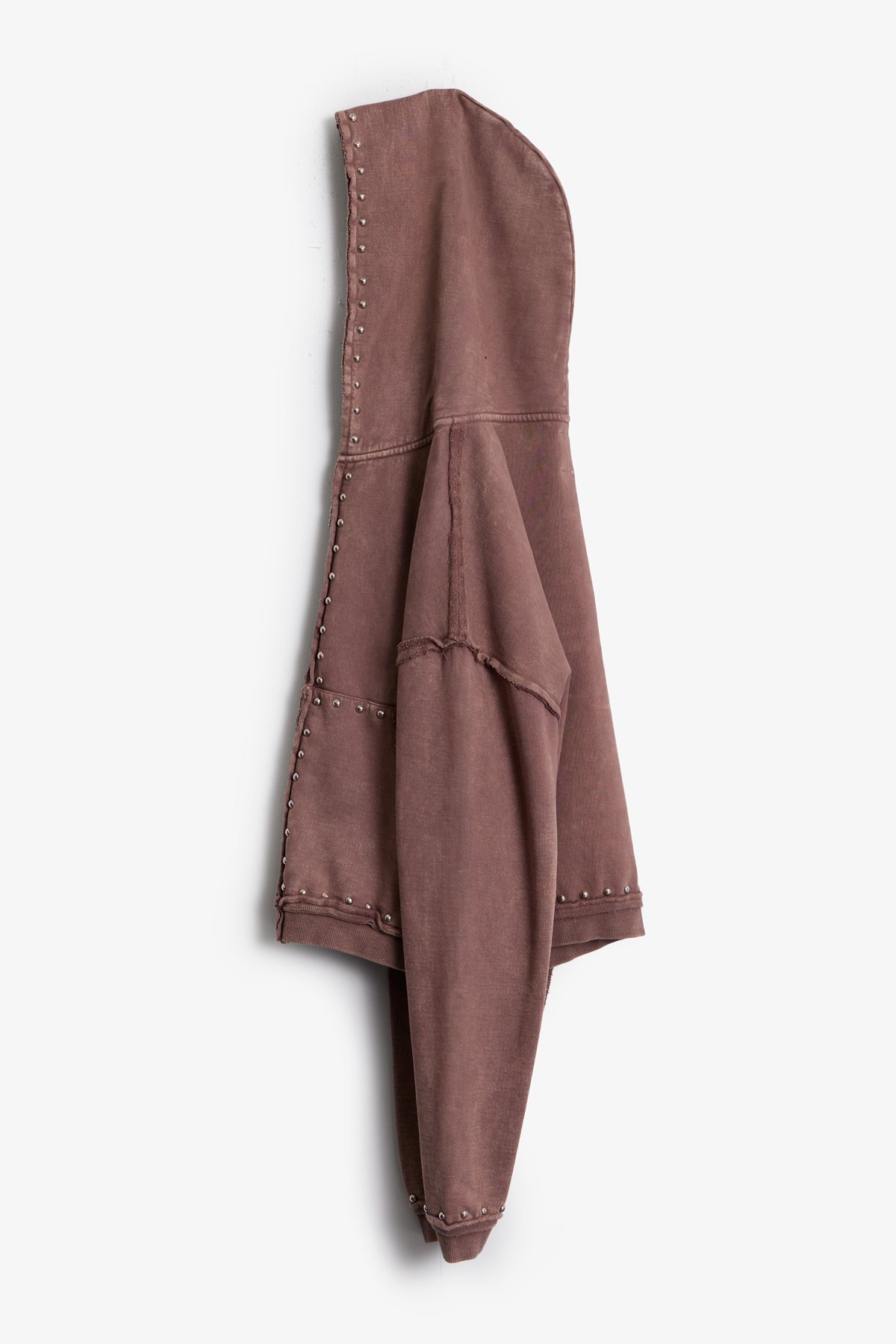 Studded Ruffle Zip Up Hoodie | Washed Brown