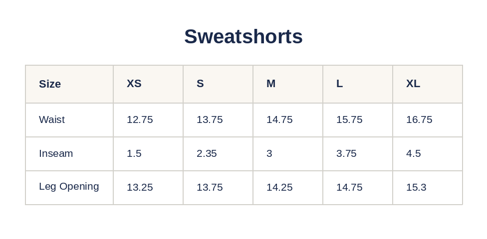 Product size guide