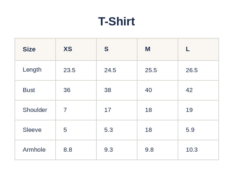 Product size guide