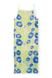 Printed Mesh Slip Dress | Strong Blue