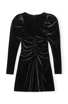Velvet Jersey Gathered Mini Dress | Black