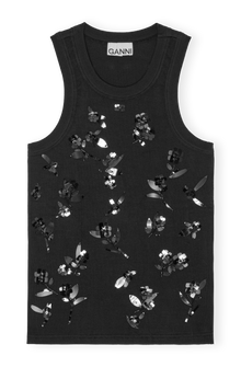 Rib Jersey Embellish Tank Top | Black
