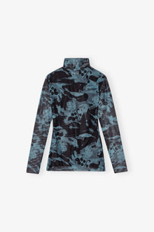 Printed Mesh Long Sleeve Rollneck | Blue Shadow