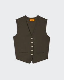 Tailored Vest - Chestnut in fitted medium-weight cashmere with front buttons, contour darts, and faux pockets.