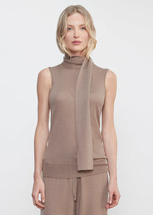 Tissue Cashmere Sleeveless Scarf Sweater | Walnut
