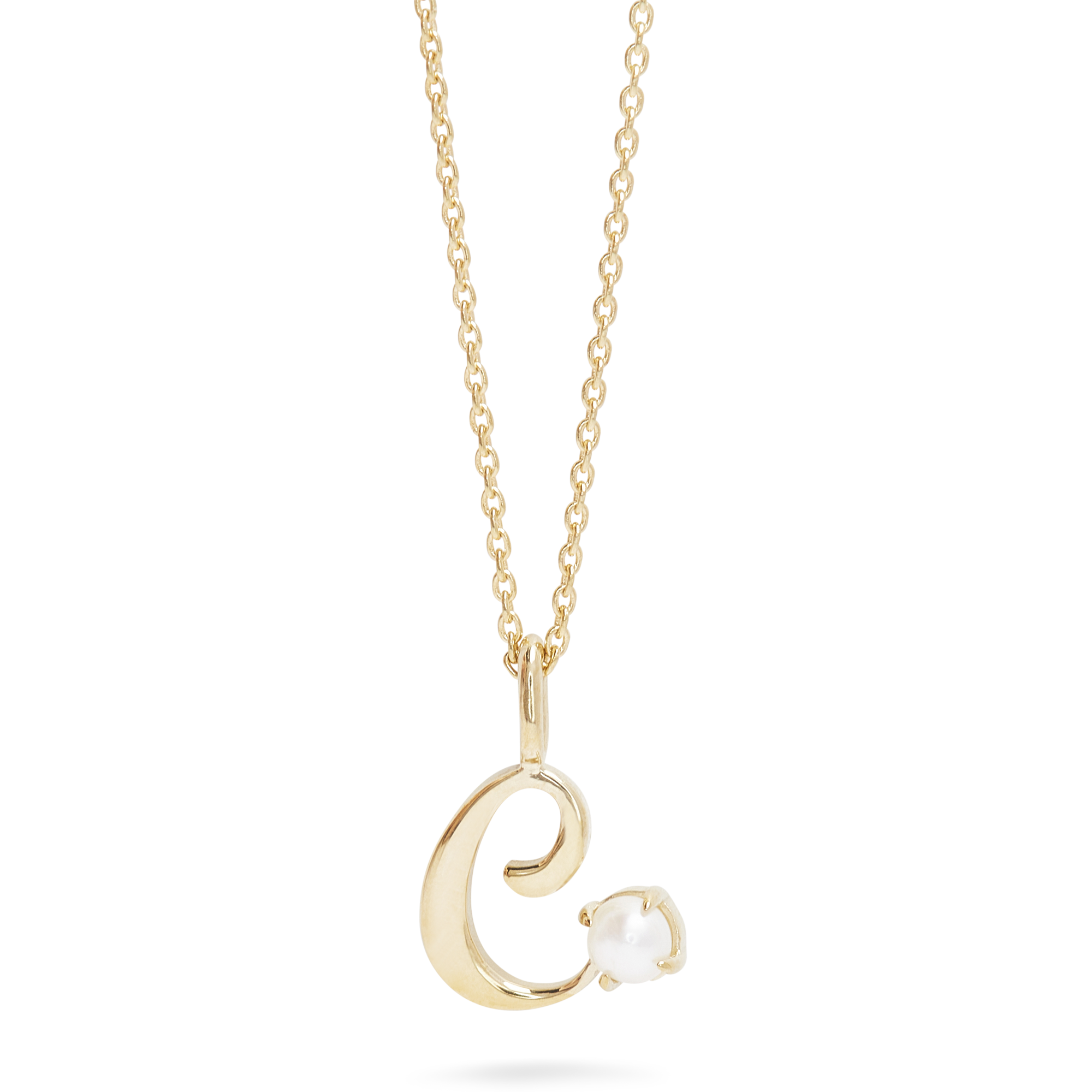 Teeny Pearl Cursive Initial Necklace