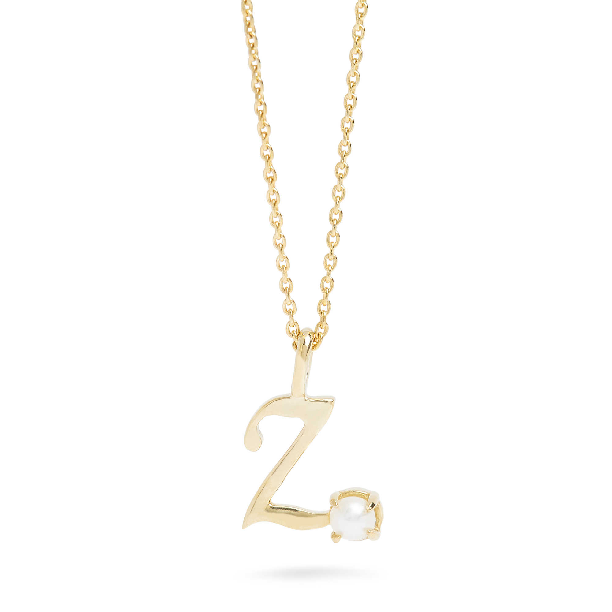 Teeny Pearl Cursive Initial Necklace