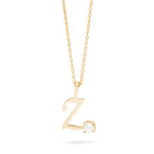 Teeny Pearl Cursive Initial Necklace | 10K Solid Yellow Gold