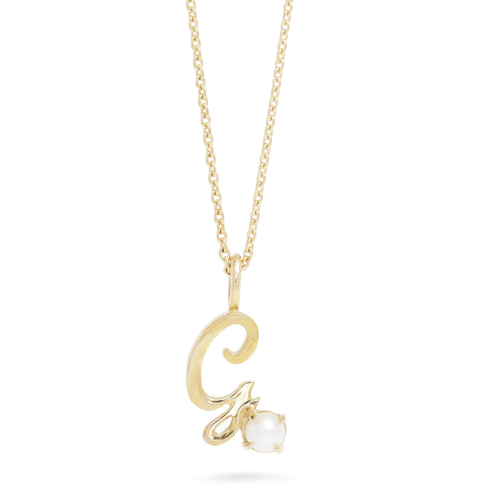 Teeny Pearl Cursive Initial Necklace