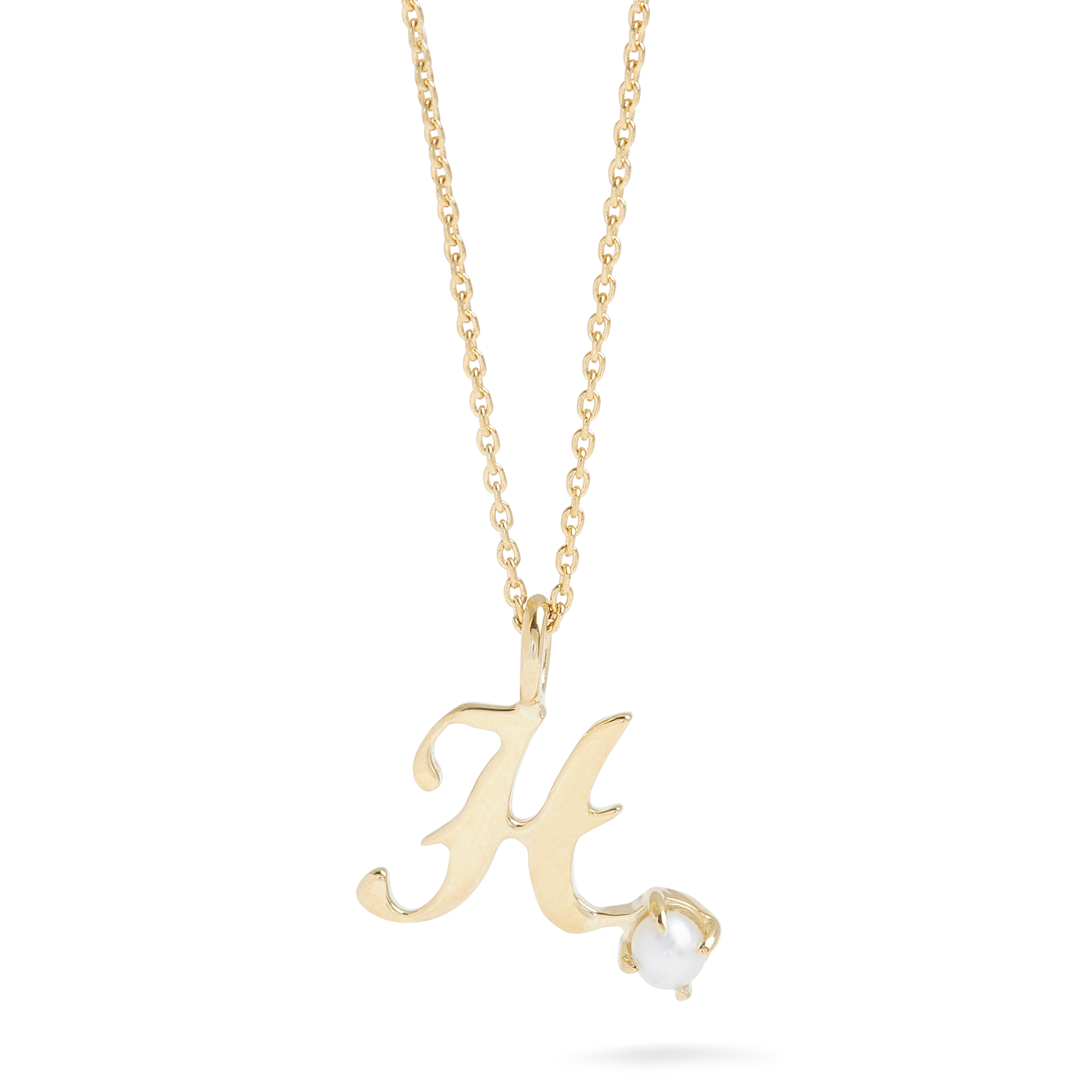 Teeny Pearl Cursive Initial Necklace