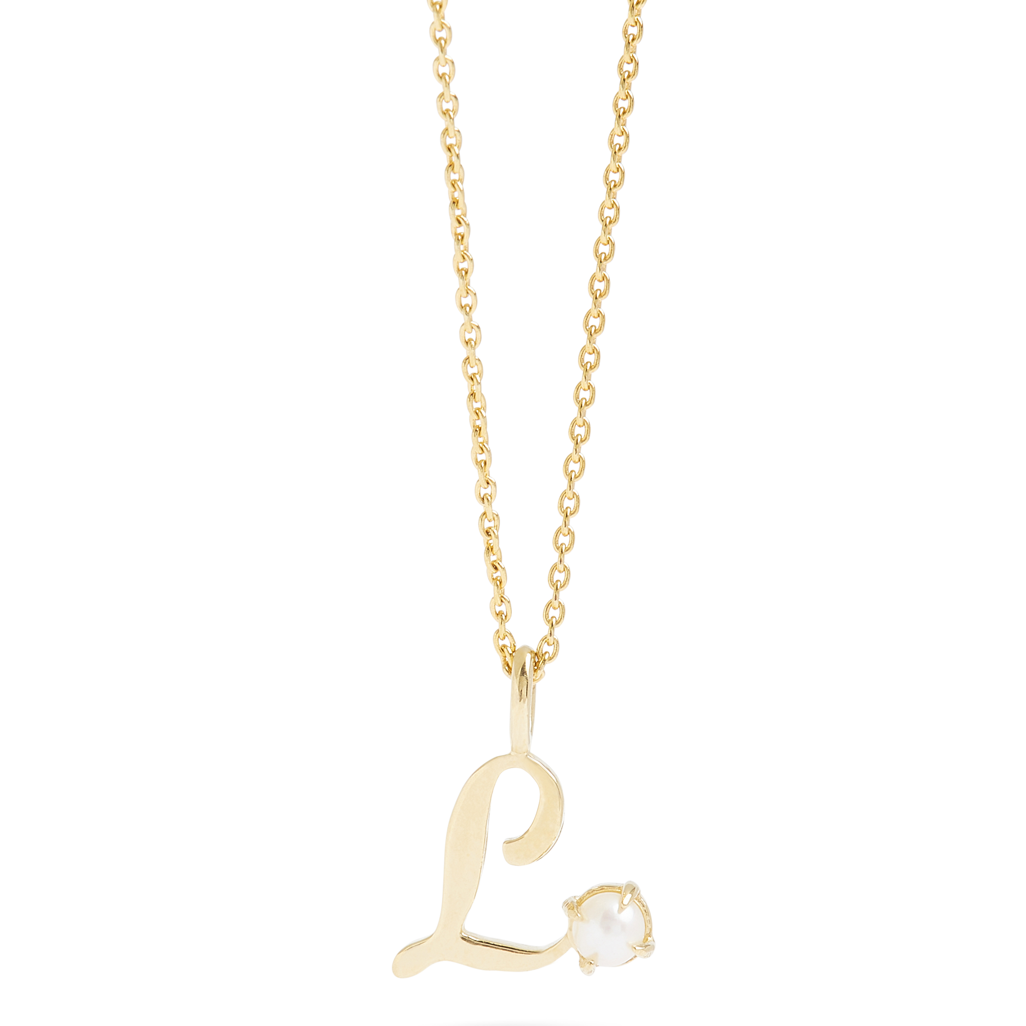 Teeny Pearl Cursive Initial Necklace
