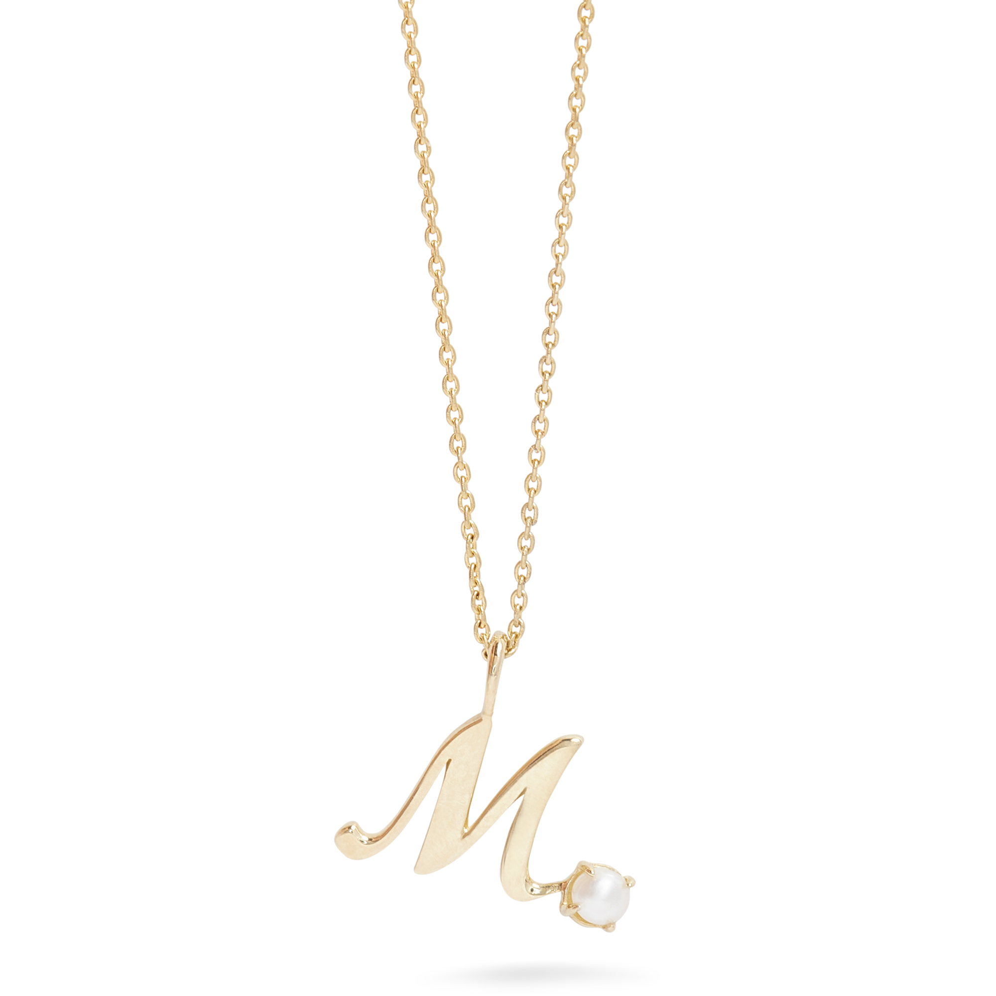 Teeny Pearl Cursive Initial Necklace
