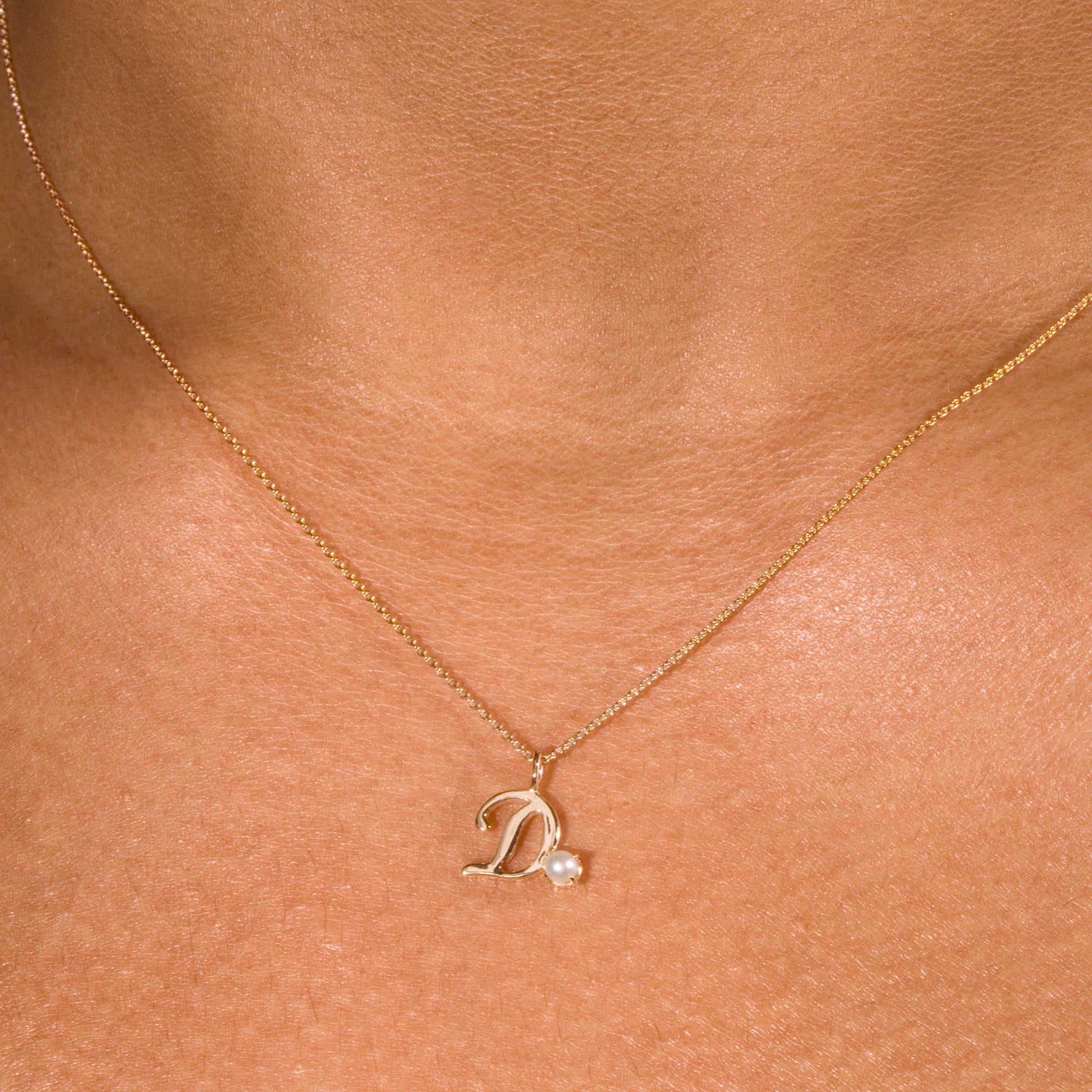 Teeny Pearl Cursive Initial Necklace