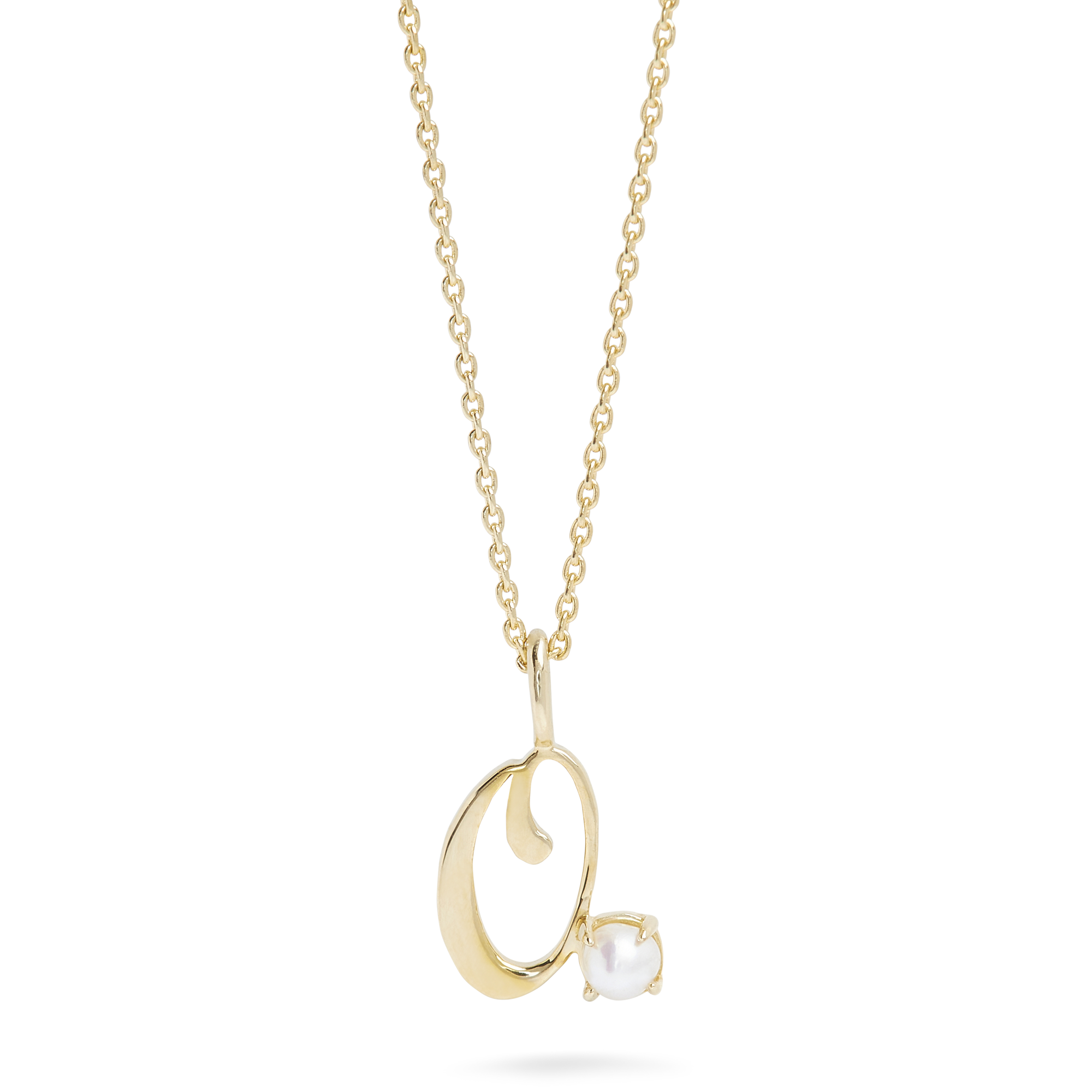 Teeny Pearl Cursive Initial Necklace
