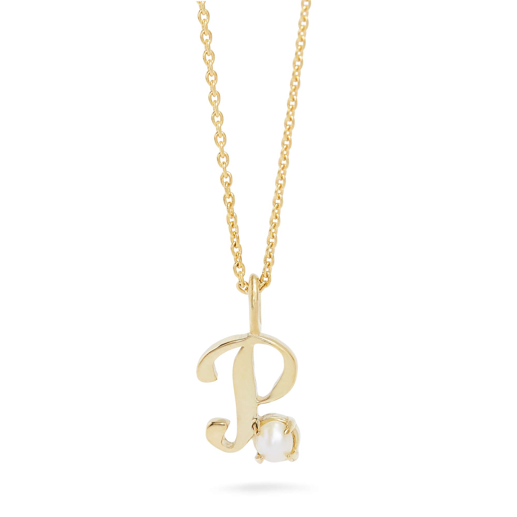 Teeny Pearl Cursive Initial Necklace