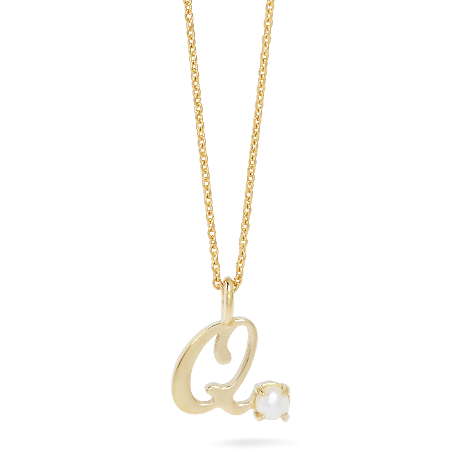 Teeny Pearl Cursive Initial Necklace