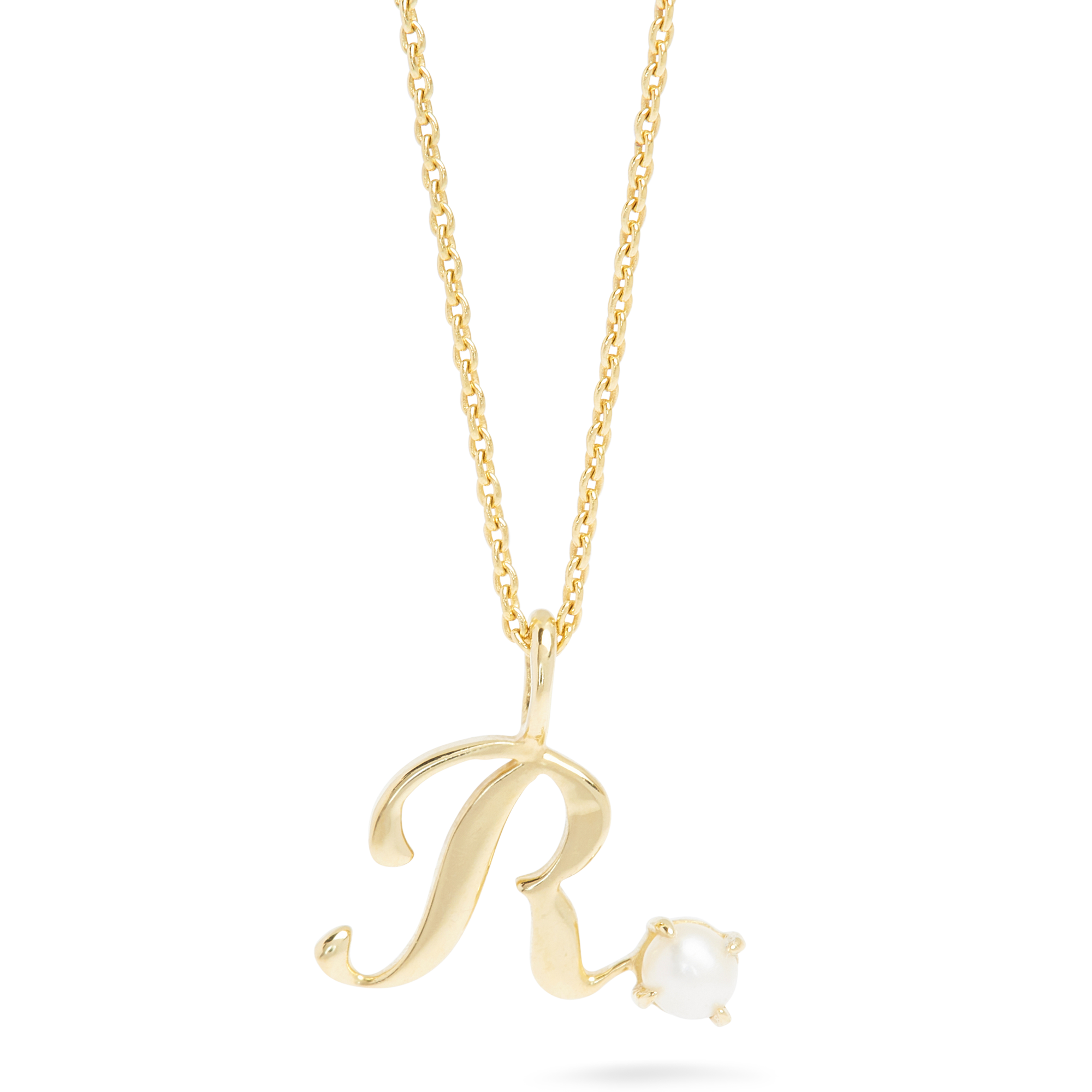 Teeny Pearl Cursive Initial Necklace
