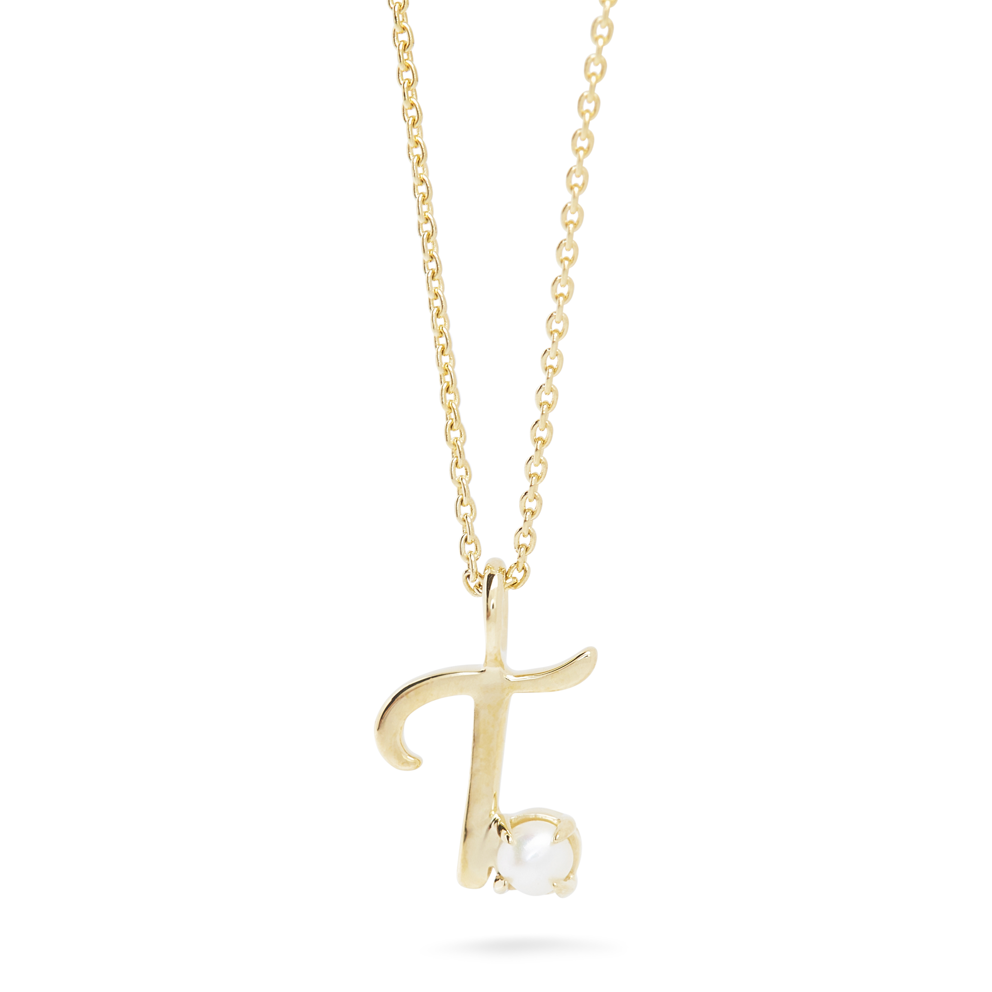 Teeny Pearl Cursive Initial Necklace