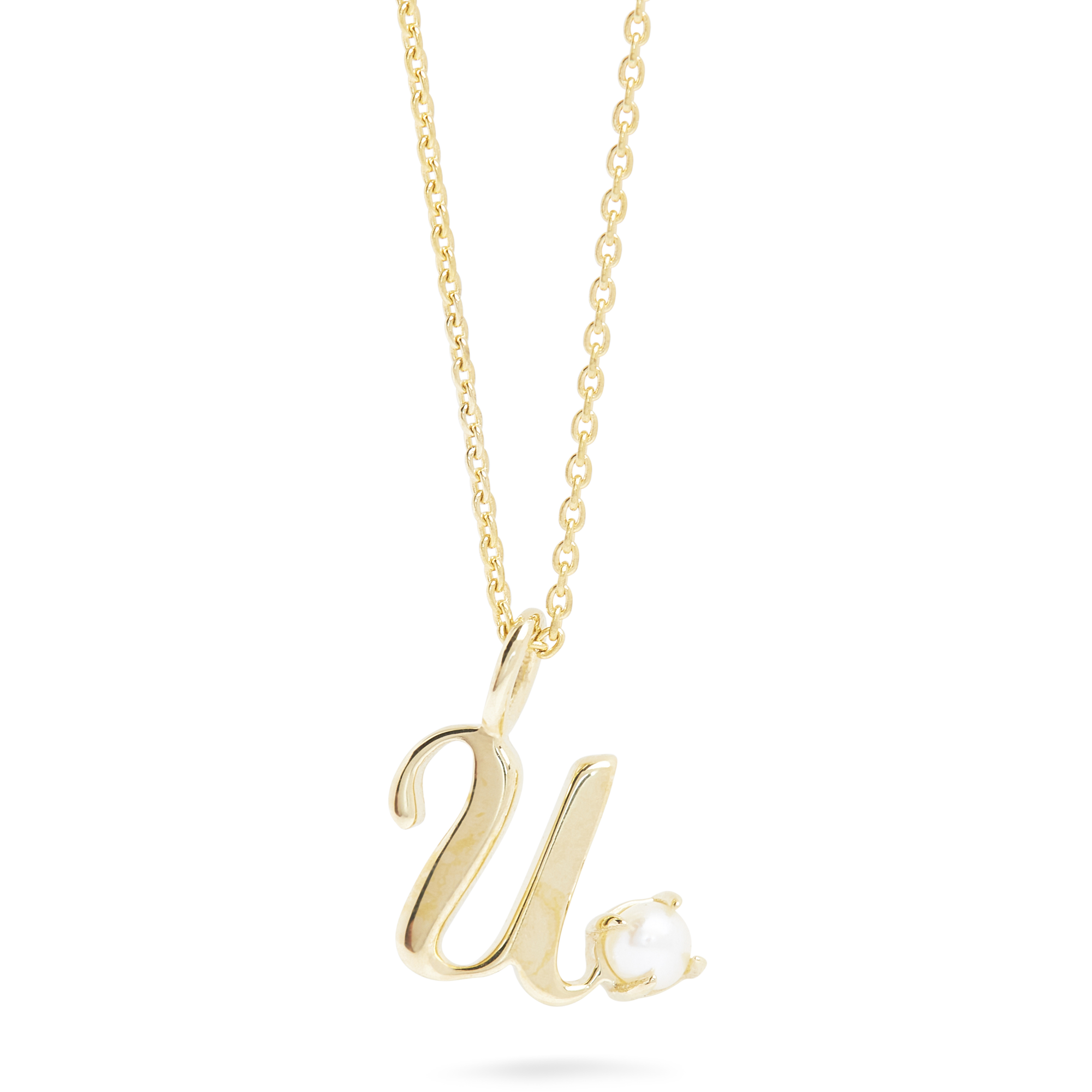 Teeny Pearl Cursive Initial Necklace