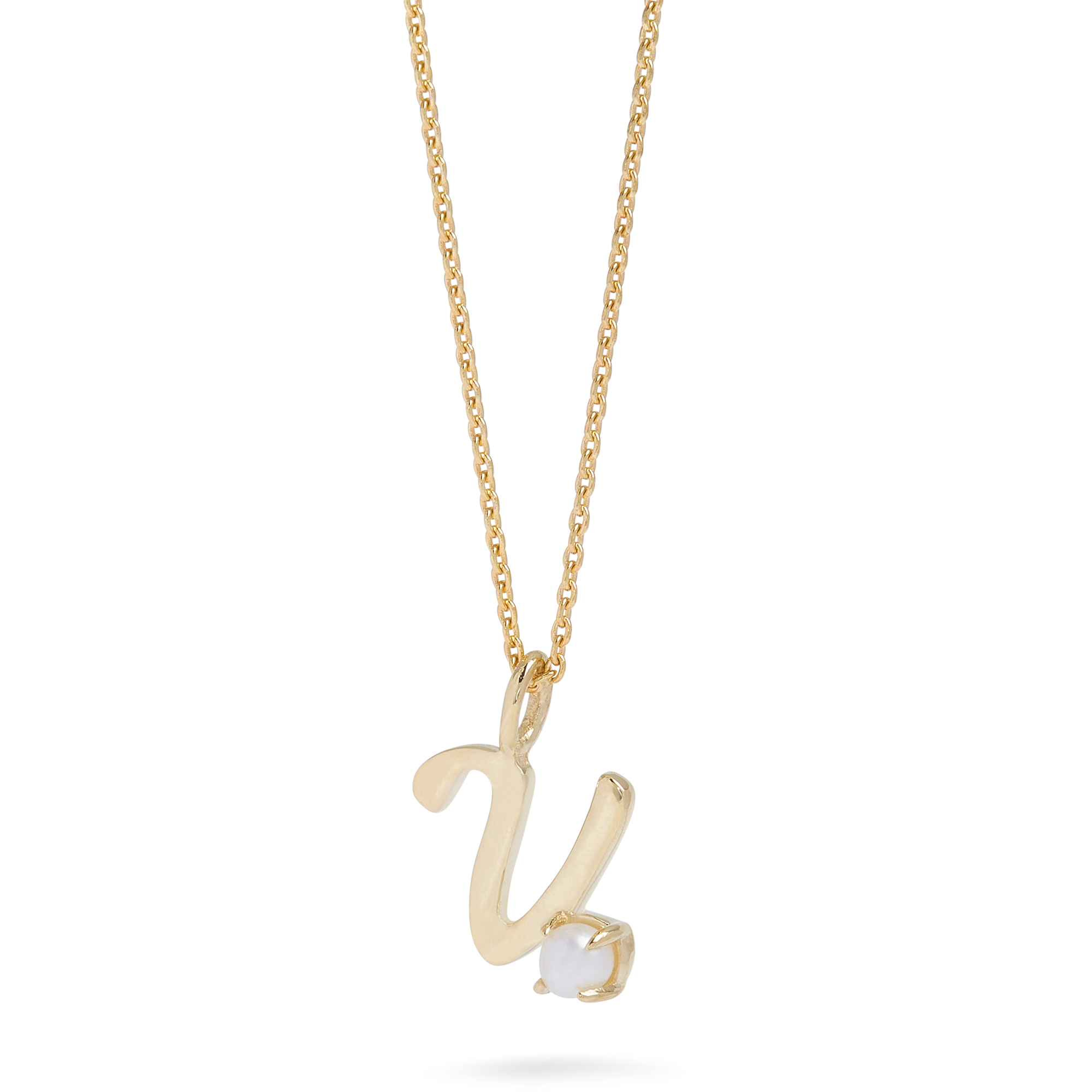 Teeny Pearl Cursive Initial Necklace