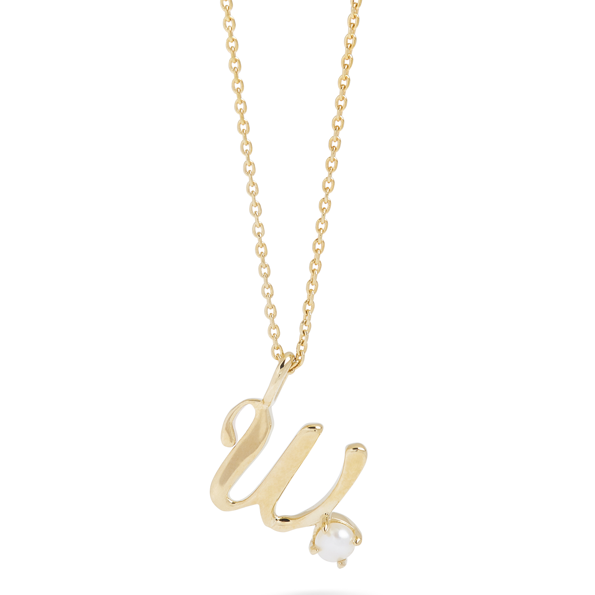 Teeny Pearl Cursive Initial Necklace