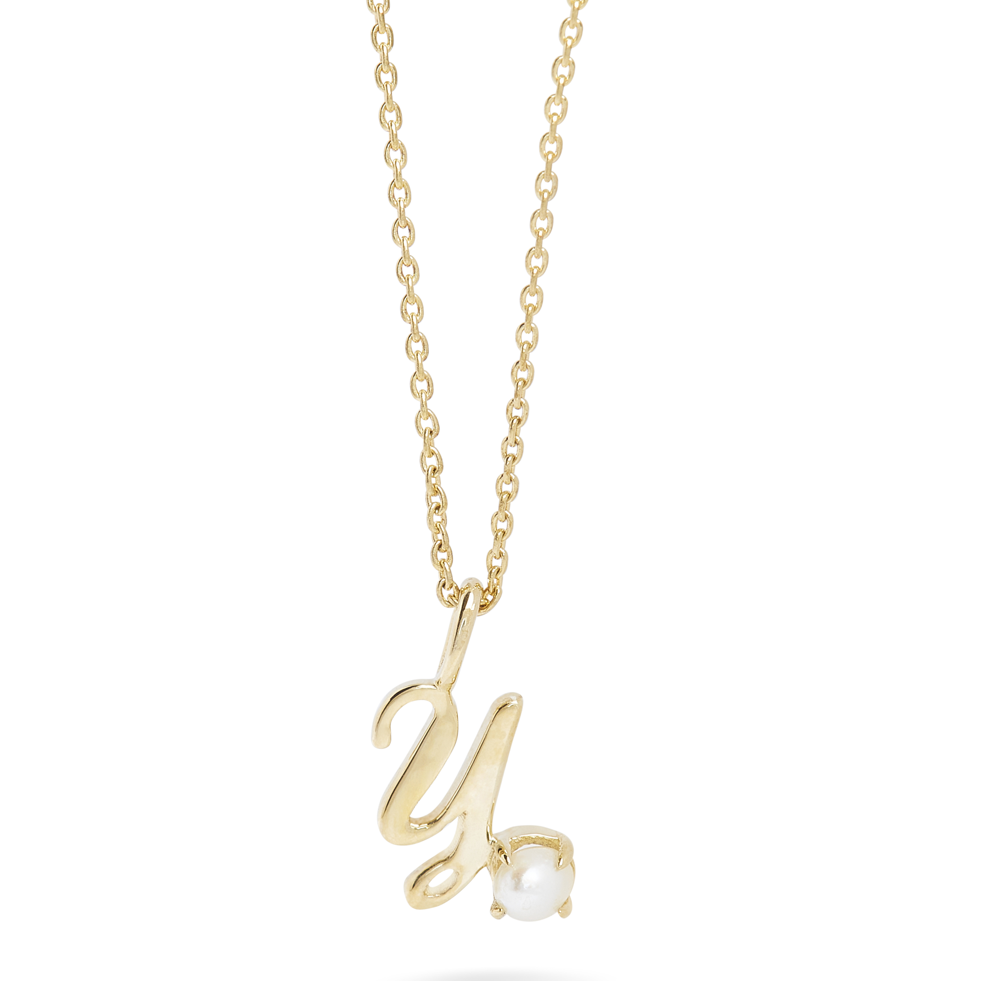 Teeny Pearl Cursive Initial Necklace
