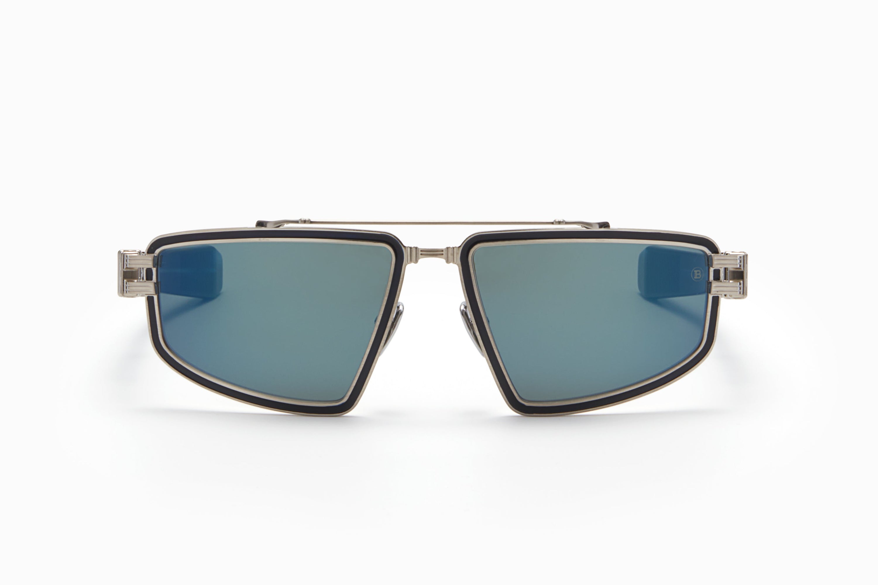 Mens | Titan Sunglass | Brushed Silver - Blue Swirl | Dark Green w/ Blue Mirror