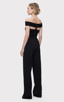 Textured Lurex Off Shoulder Jumpsuit | Metallic Black