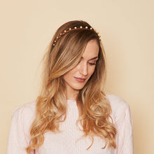 Eugenia Kim Tory with ombre pearls in chocolate side view on model