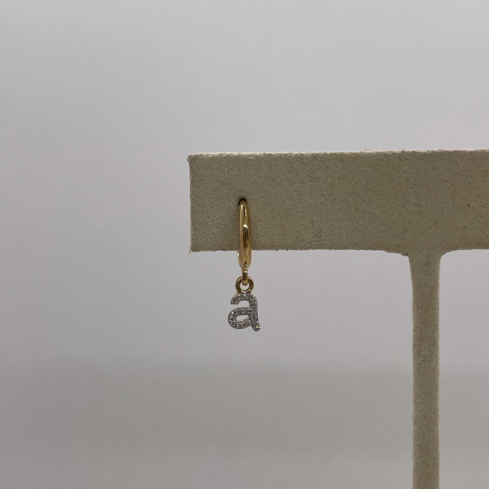 Lowercase Pave Initial Huggies | 10K Yellow Gold | 0.03CTW (Approx) Round White Diamond