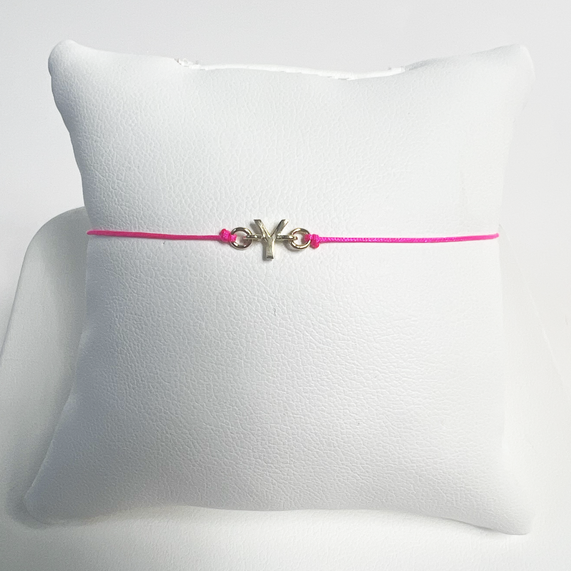 Friendship Initial Bracelet | 10K Yellow Gold | Hot Pink