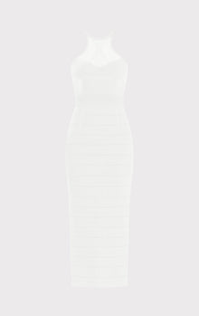 Textured Sheer Bustier Halter Gown | Alabaster