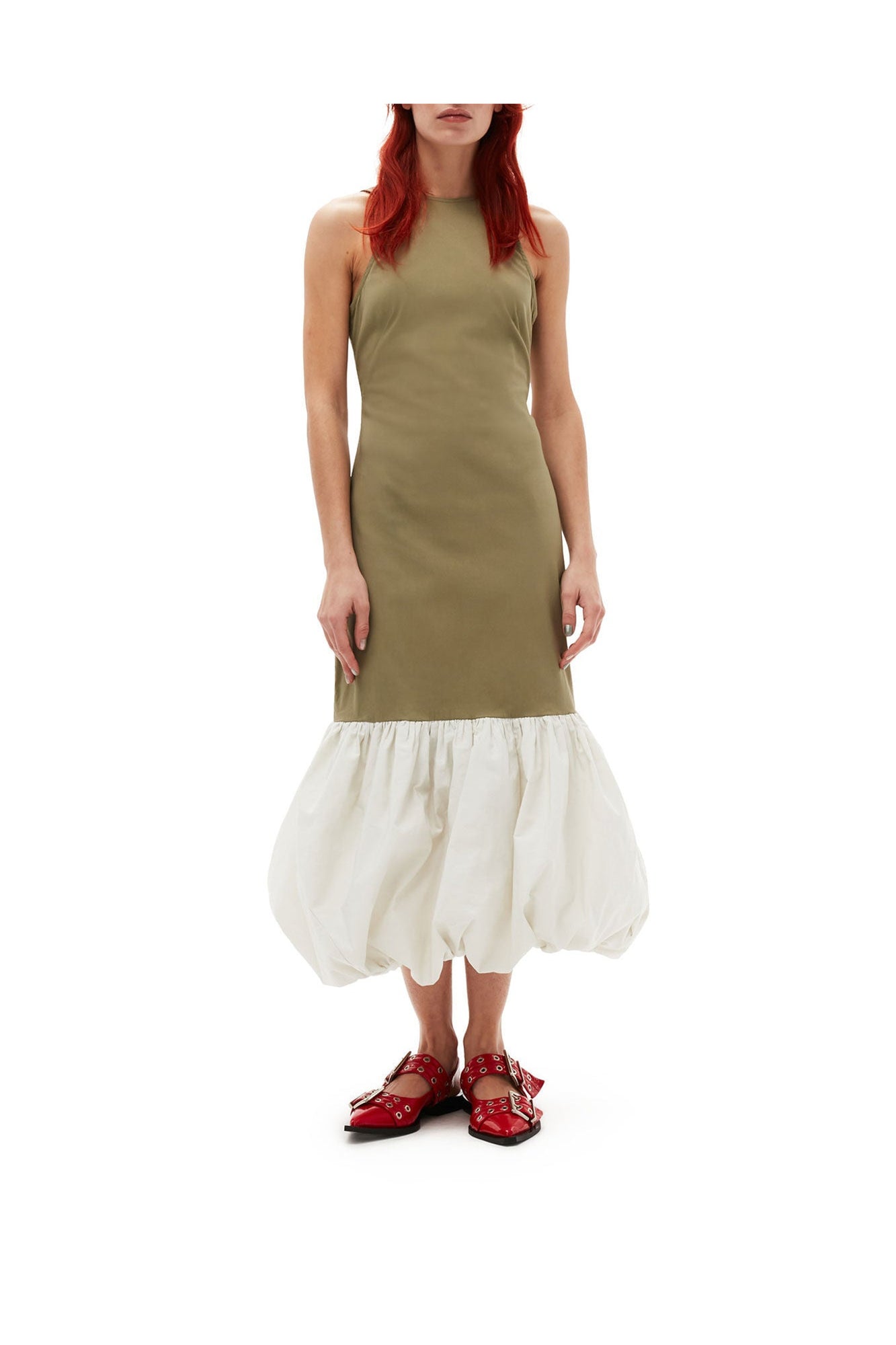 Taffeta Mix Open Back Dress | Aloe