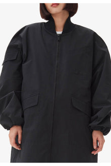 Tech Seersucker Oversized Shell Coat | Black
