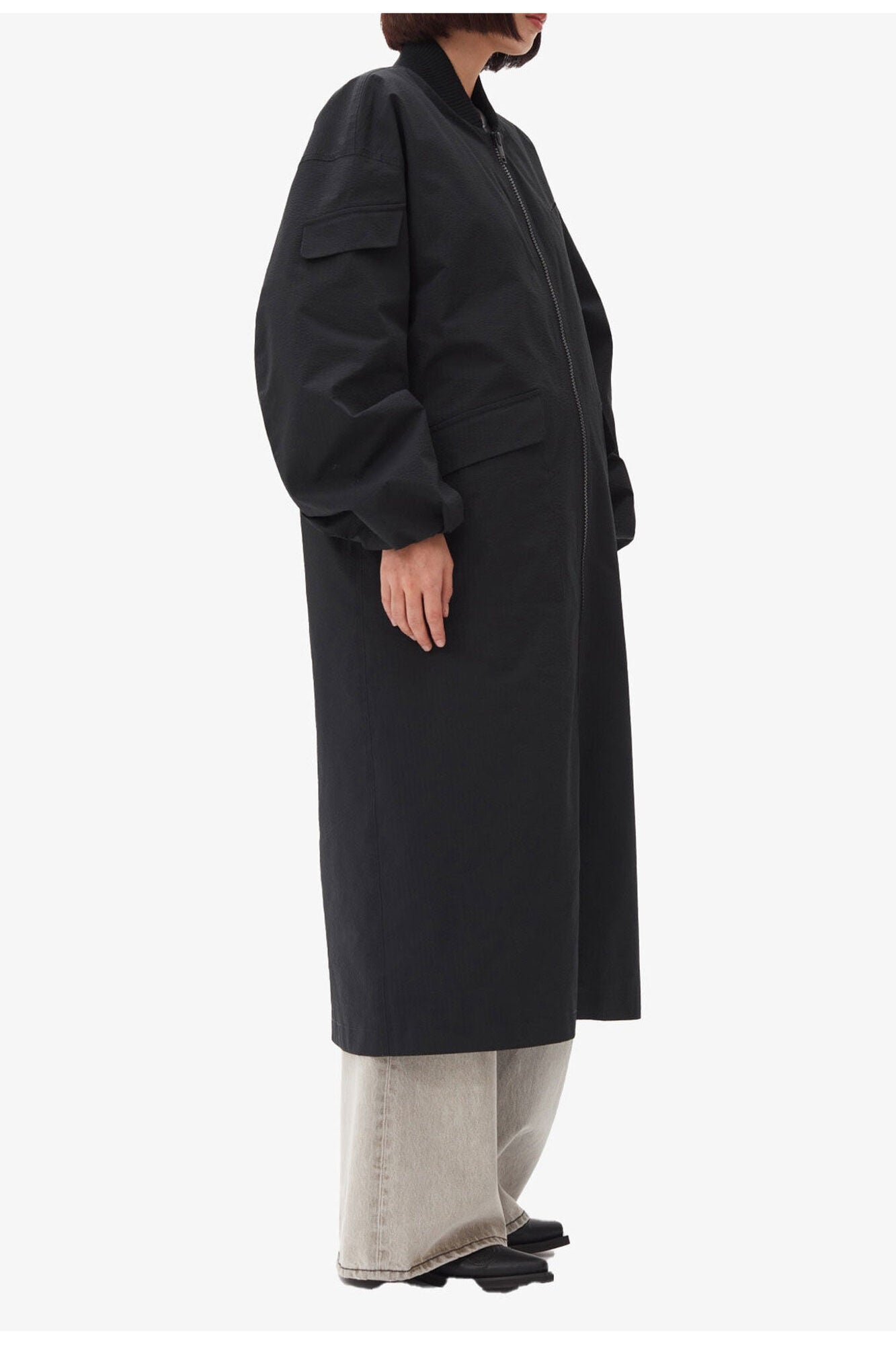 Tech Seersucker Oversized Shell Coat | Black