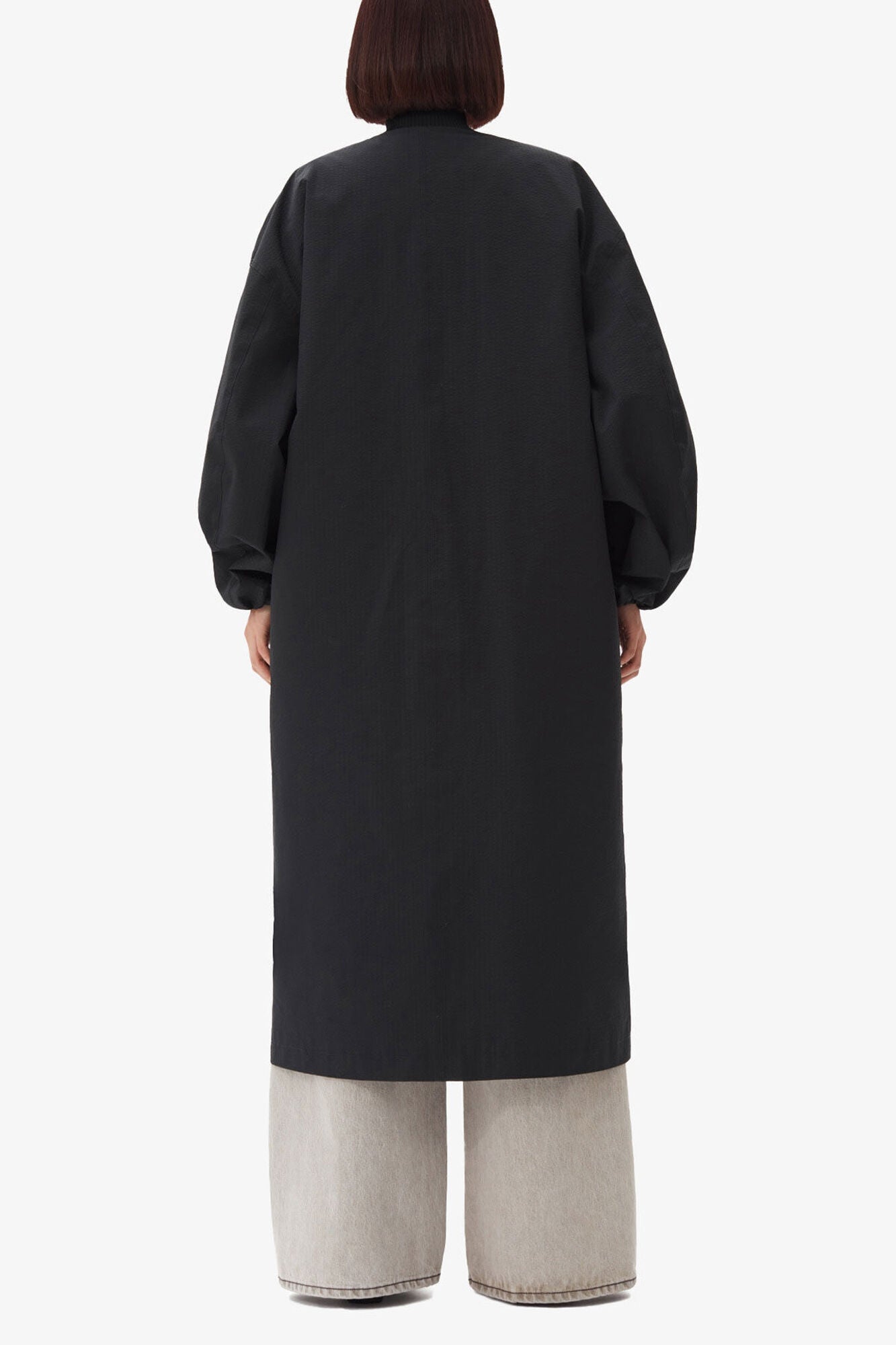 Tech Seersucker Oversized Shell Coat | Black