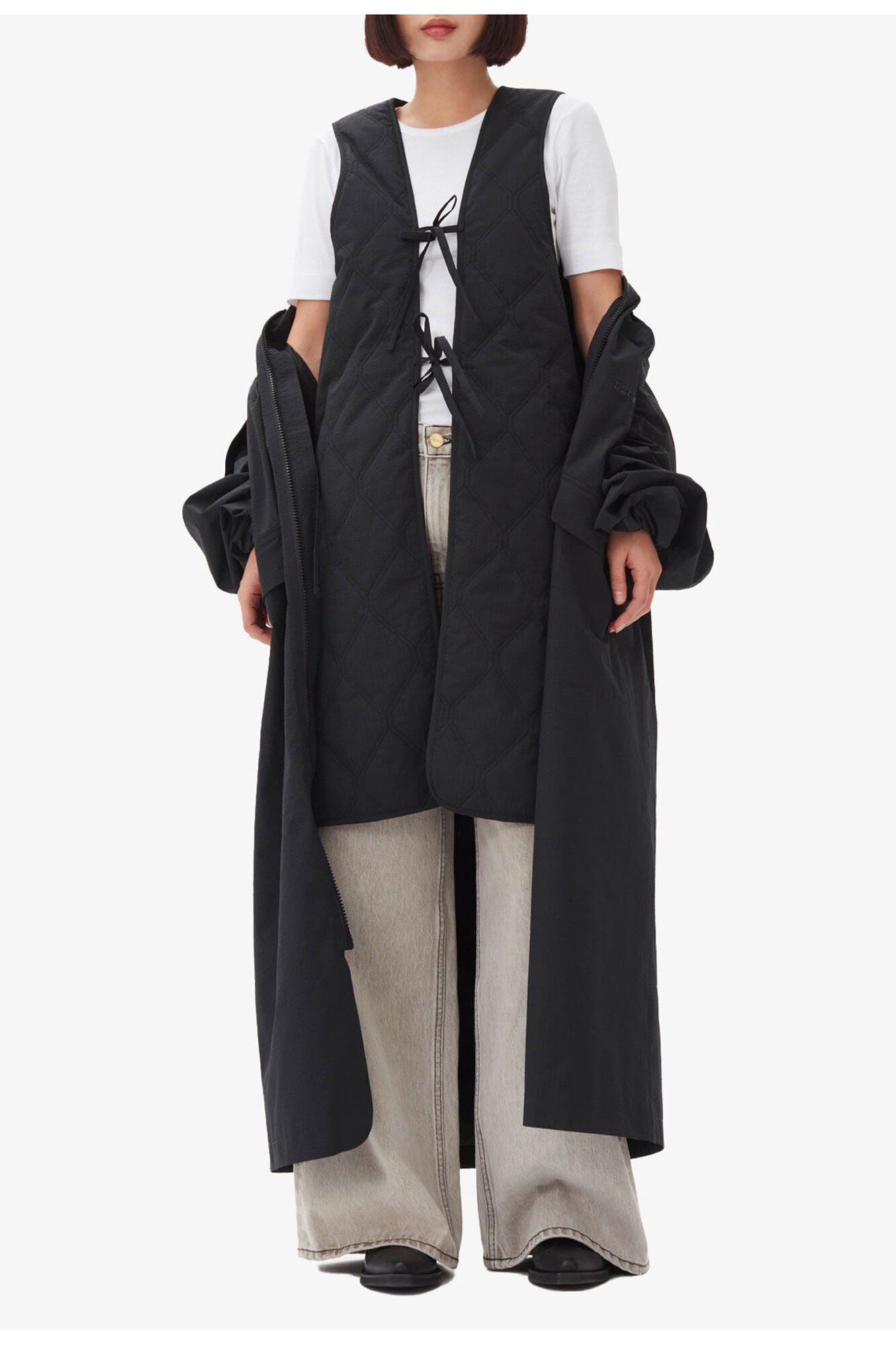 Tech Seersucker Oversized Shell Coat | Black