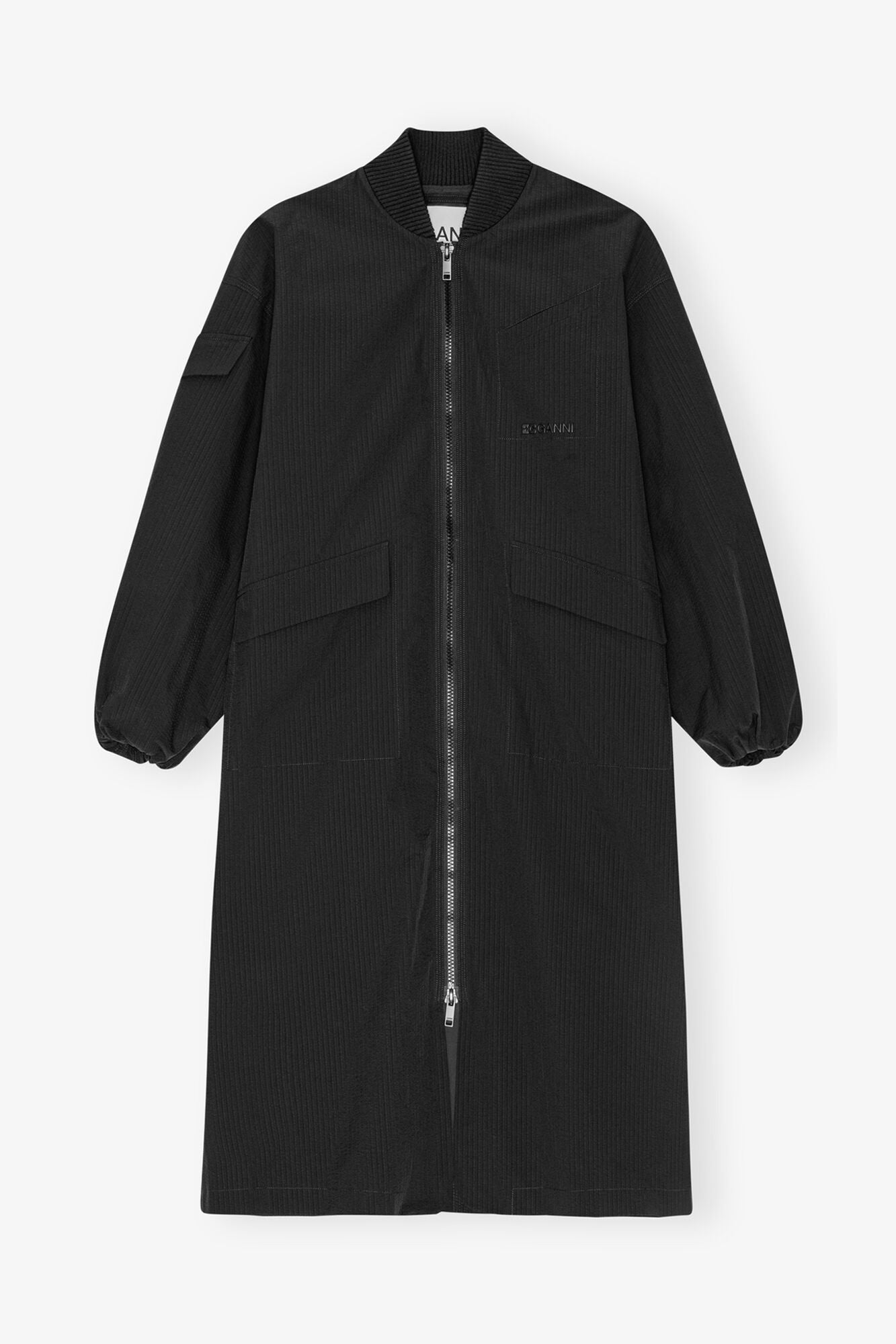 Tech Seersucker Oversized Shell Coat | Black