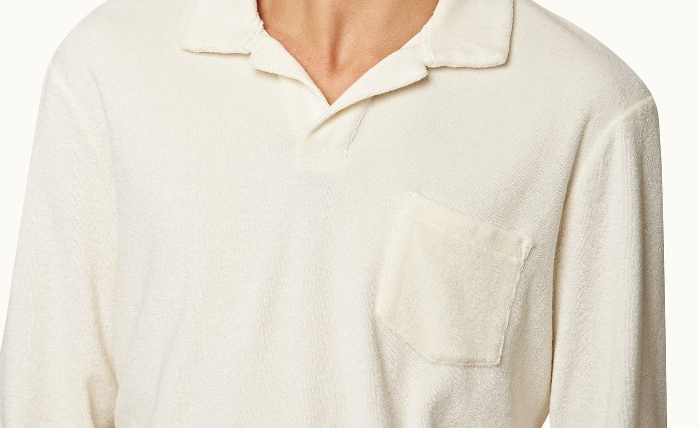 Terry Towelling Tailored Fit Long-Sleeve Cotton Towelling Resort Polo Shirt | Cashew