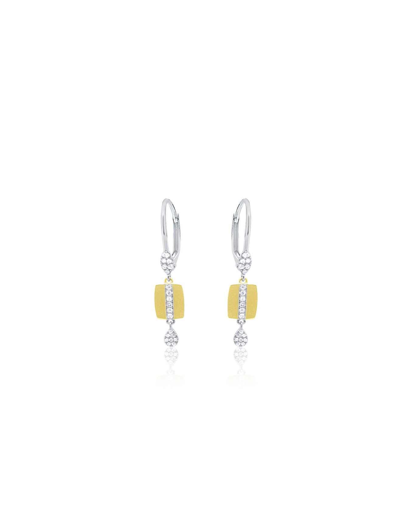 Texured 14kt Yellow Gold Diamond Dangle Earrings | 14K Two Tone Gold