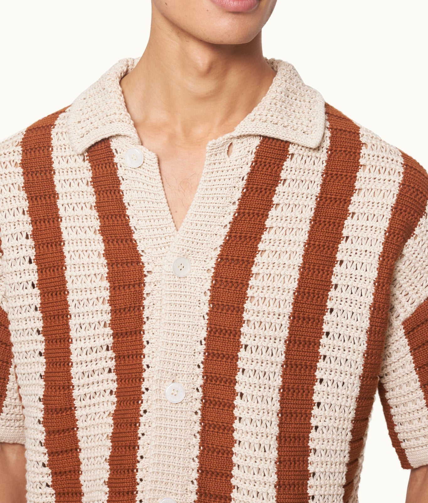 Thomas Crochet Relaxed Fit Crochet Stitch Organic Cotton Shirt | Canela/Cashew