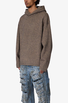 Tonal Grain Knitted Hoodie | Brown