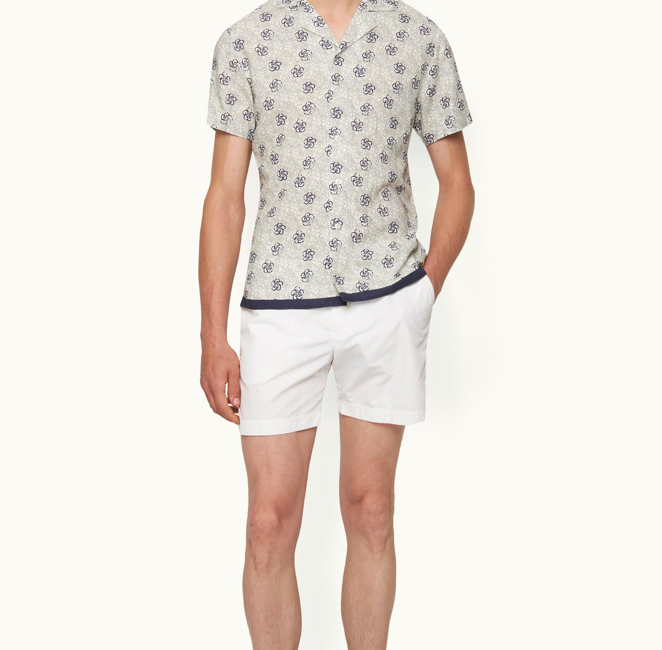 Travis Floral Print Capri Collar Shirt | White Sand