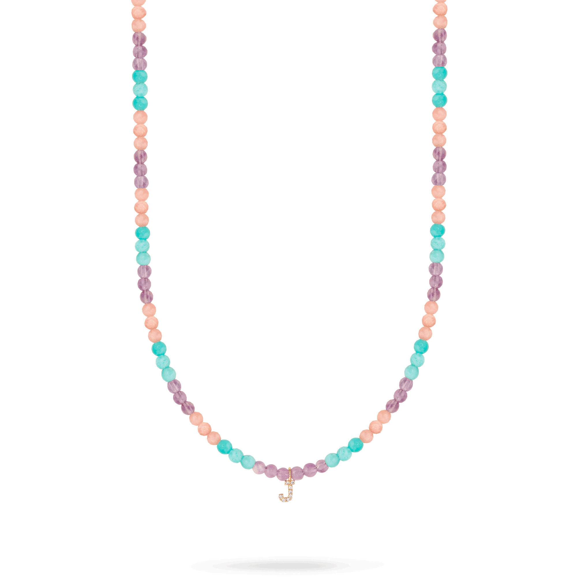 Unicorn Beaded Diamond Initial Necklace | 10K Solid Yellow Gold